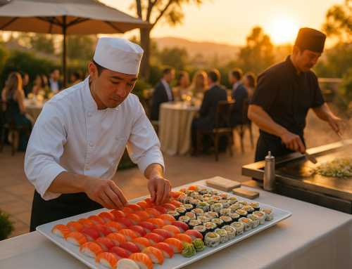 Golden-Hour Outdoor Sushi Catering in Southern California with Hibachi